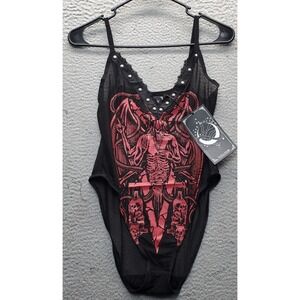 KILLSTAR Your Highness Bodysuit Women M Multi Baphomet Graphic Soft-Stretch Mesh